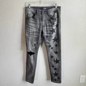 KDNK 11 4 14 11 Gray Black Star Skinny Jeans Men's 30x29 Low Rise Distressed